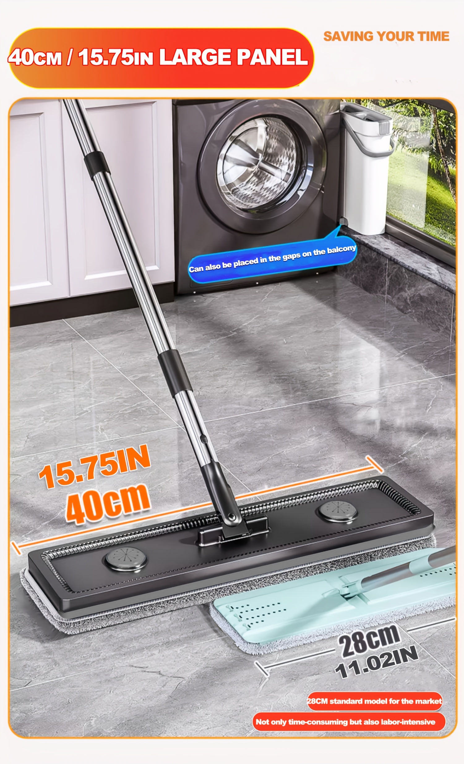 1set   4 pad washable microfiber mop and bucket set with hands free washing   design wet dry use for living room bedroom bathroom kitchen floor cleaning space saving no power needed details 3