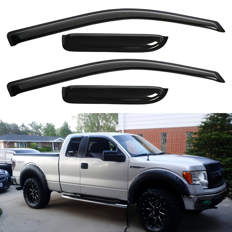 TEMU Smoke Window Visors Weather Rain Vent Wind Deflector 4pcs For Ford For F150 Extended Cab 2004-2014 No Drill Protection Visors Durable