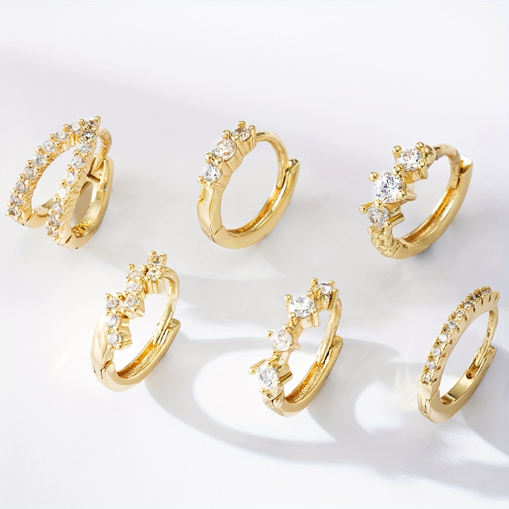 TEMU Ensemble de 6 boucles d'oreilles minimalistes de style coréen avec boucles d'oreilles en style griffe plaquées cuivre