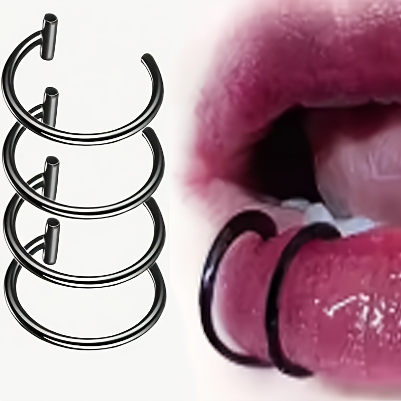 TEMU 4pcs Fake Nose Ring Hoop Stainless Steel Fake Lip Ring Septum Fake Piercing Nose Clip Hoop Clip Lip Ring To Pierce Easy Gothic Punk Body Jewelry