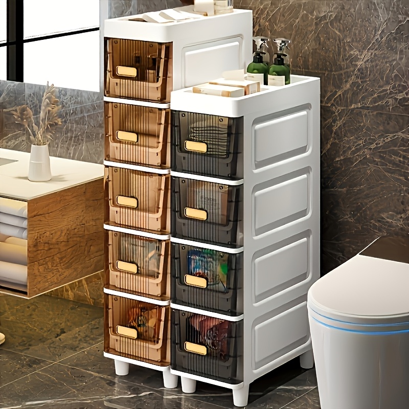 Waterproof PP Material All-in-One Slim Storage Cabinet with Drawers - Multi-Purpose Organizer for Bathroom, Kitchen, and Personal Care Products, Storage Boxes for Organizing