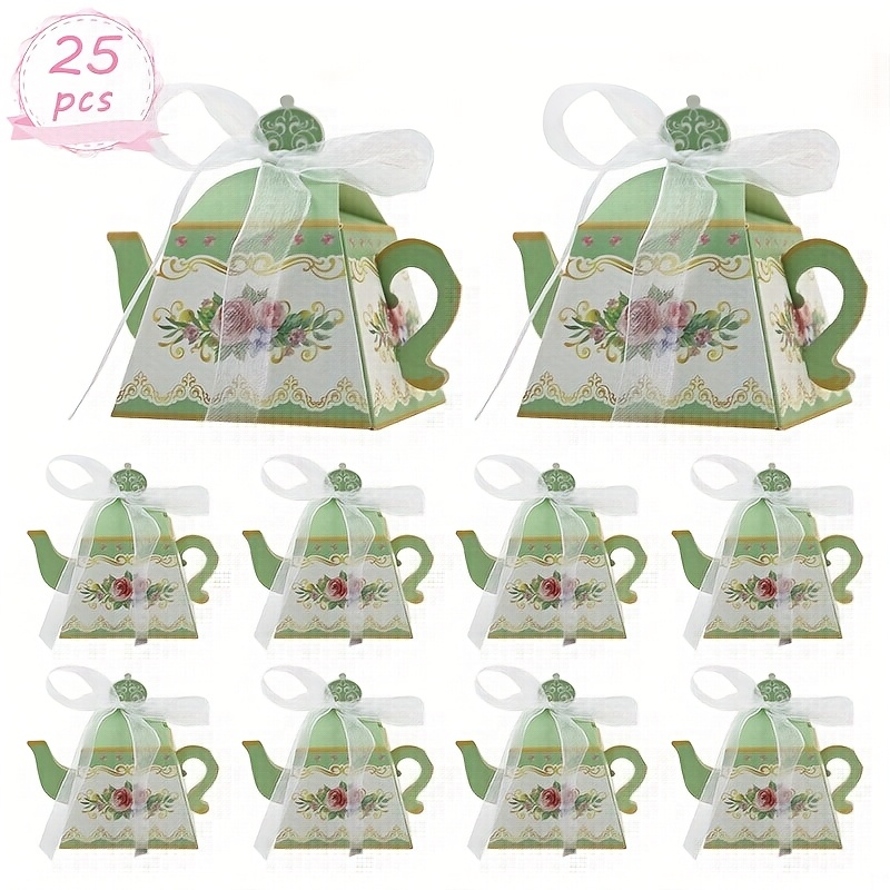 Image of Gift For Her/him 25pcs Mini Flower Tea Party Gift Box - Spring Teapot Gift Box Vintage Style Supplies For Wedding, Birthday, Shower Favor - Paper Gift Boxes For Decorations, Christmas, Halloween