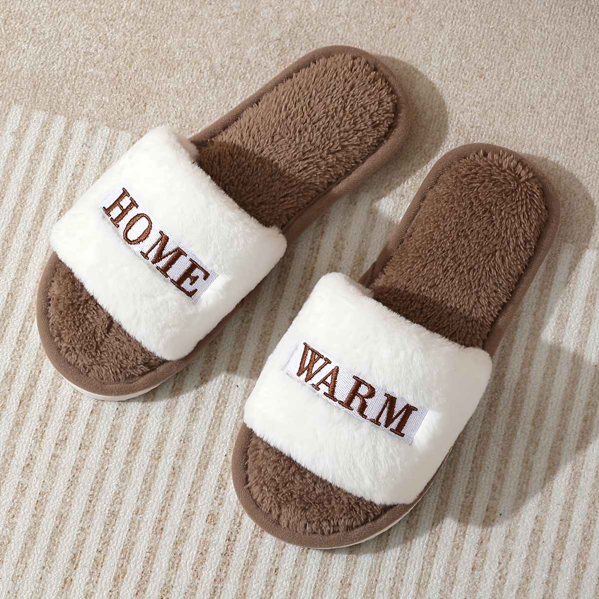 cozy plush womens slippers open toe soft sole warm indoor Temu