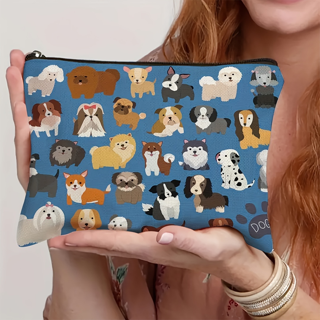 

Charming Dog Lover's Makeup Bag - Spacious & Durable Polyester, Double-sided Cartoon Design With Zipper For Easy Access, Ideal Gift For Women And Girls