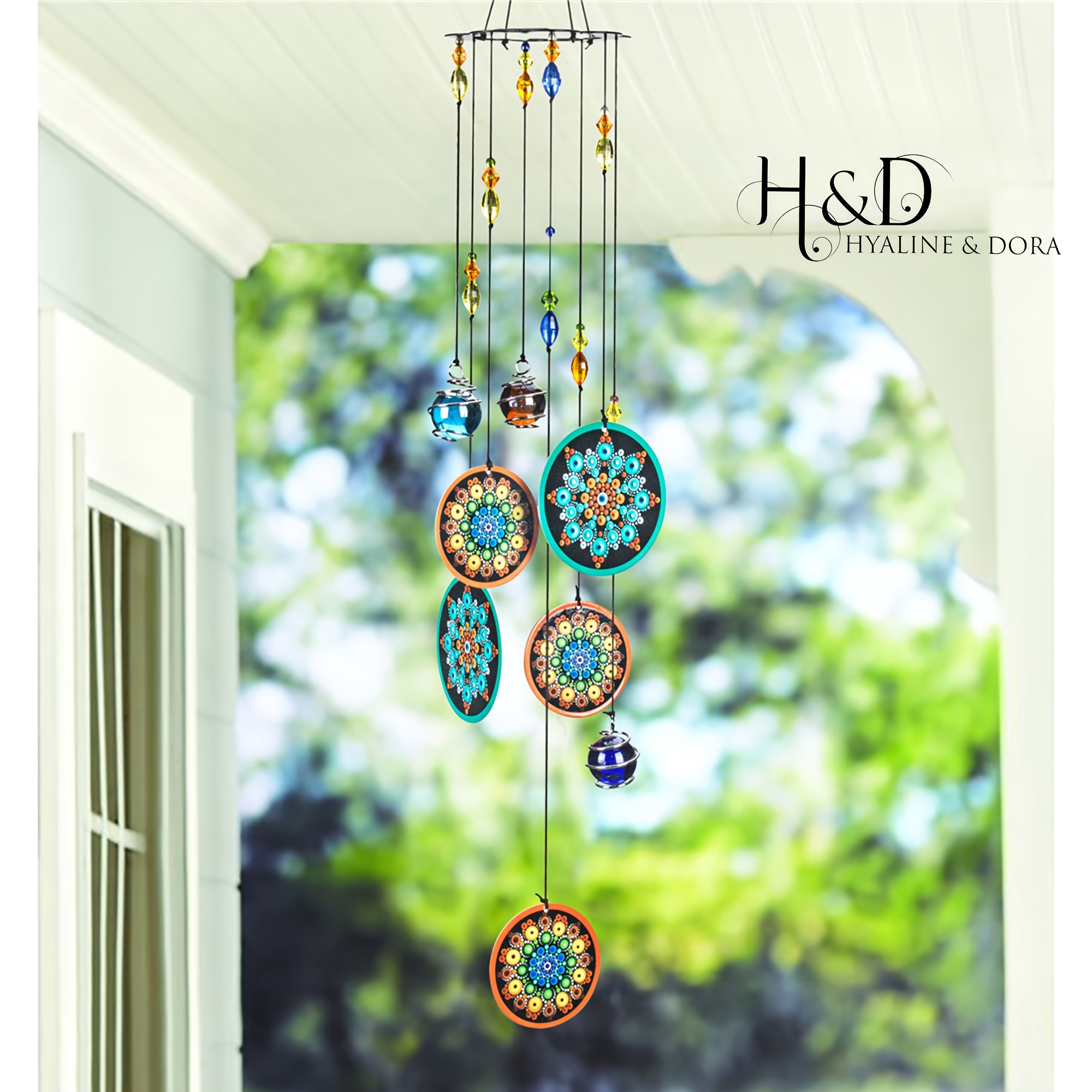 

H&d Hyaline& 1pcs Outdoors Wind Chimes With Colorful Glass Beads Deep Tone Memorial Gift Home Window Garden Hanging Windchimes
