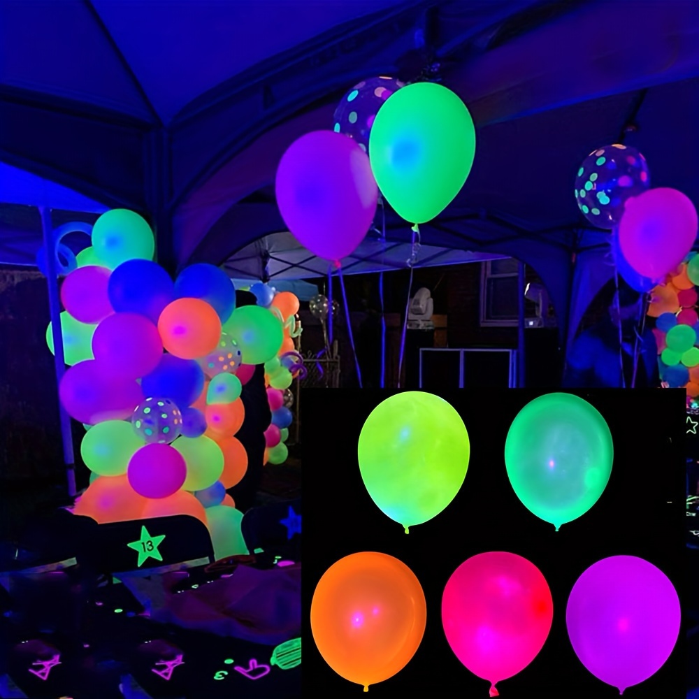 

100pcs 10/12inch Neon Glow Latex Balloons Happy Birthday Fluorescent Luminous Balloons Arch Glow In Uv Light Christmas 、halloween 、thanksgiving Gifts Easter Gift