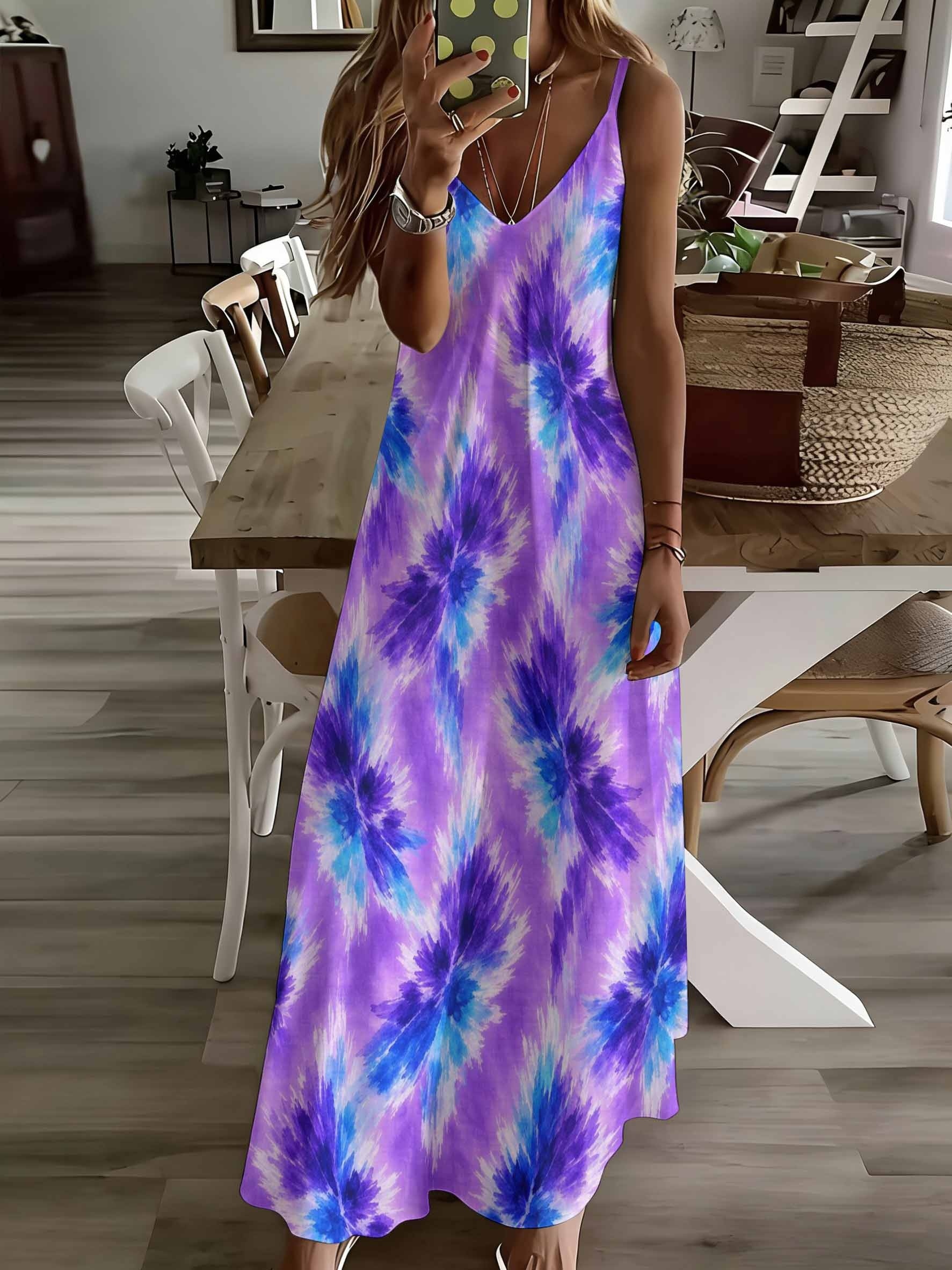 blue and purple maxi dress Wedtrend Women Blue Floral Wedding Guest Dress V Neck A Line Maxi Dress  with Ruffles Asymmetrical Bridesmaid Dress – WEDTREND main image 0