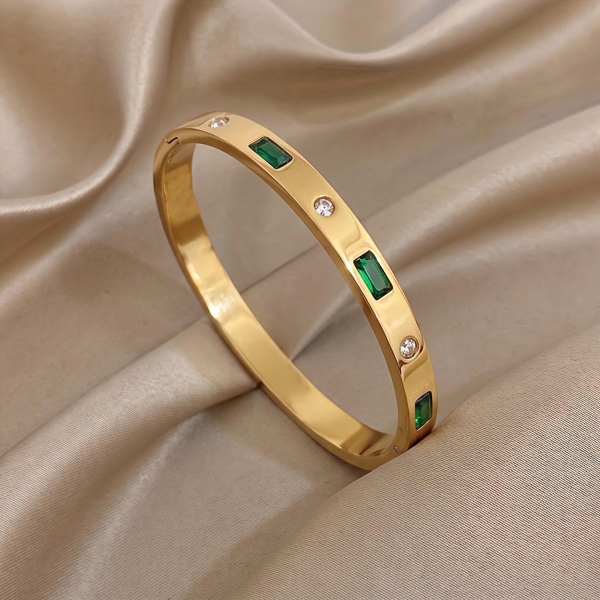 2pc Elegant 18K Golden Plated Bangle Set with Green Accents