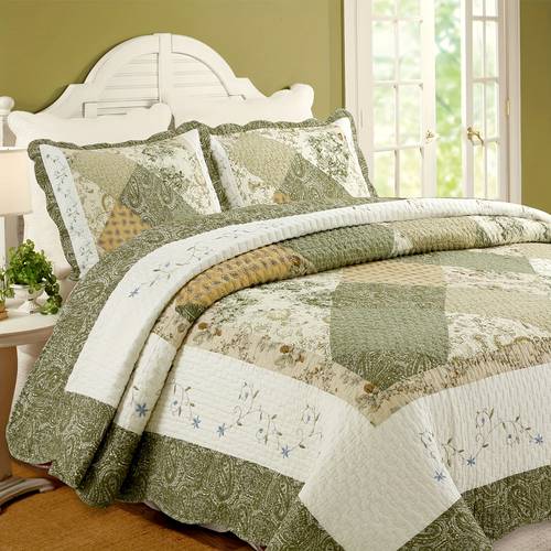 rustic charm 100 cotton printed bedspread coverlet set design with floral geometric patterns machine washable two pillow shams and two flat sheets bedding bedroom decor