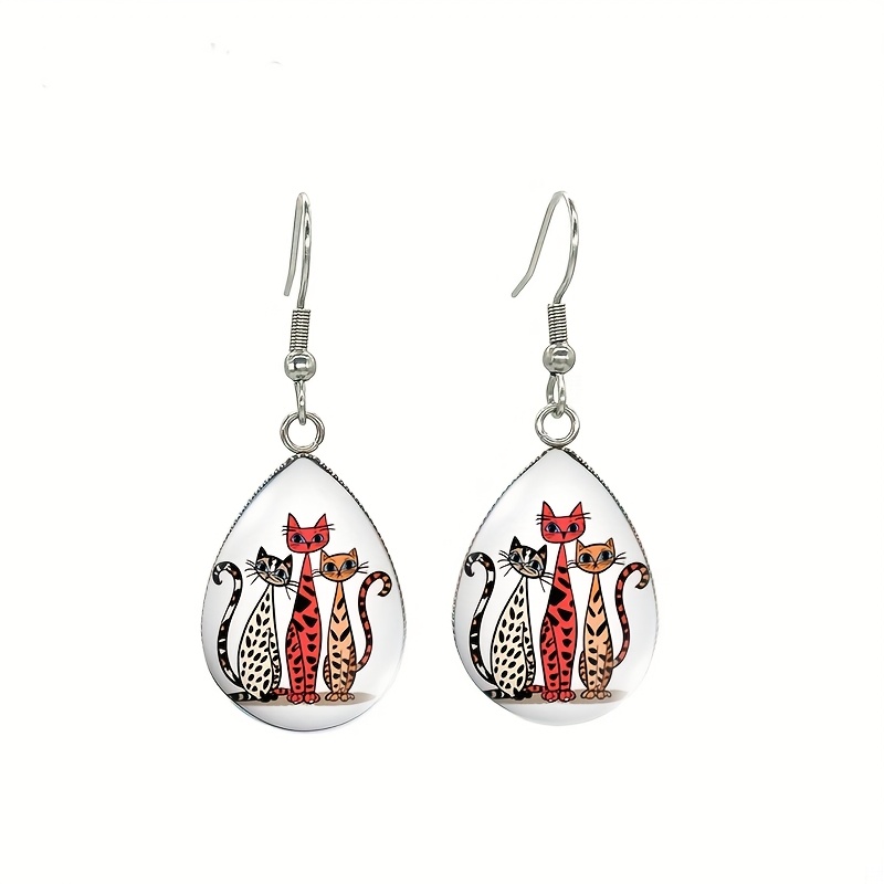 TEMU 1 Pair "whimsical Trio: Red And Black Cat Carnival" Cat Lover Earrings, Hypoallergenic, Design, Suitable For Daily Wear And Parties, Accessory