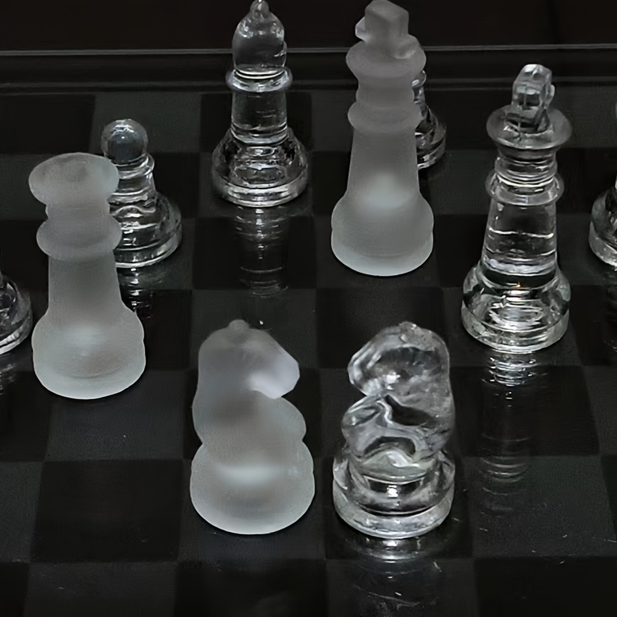 puzzle chess set frosted glass crystal chess board adults