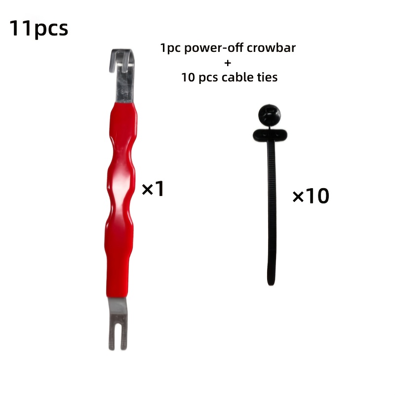 11pcs Set (1pc Separator And 10pcs Cable Ties). Electrical Connector Separator Pry Bar, Separating Tool, Flat Pry Bar Usable On Ends, Car Wiring Tool, Red Plastic Coated Separator