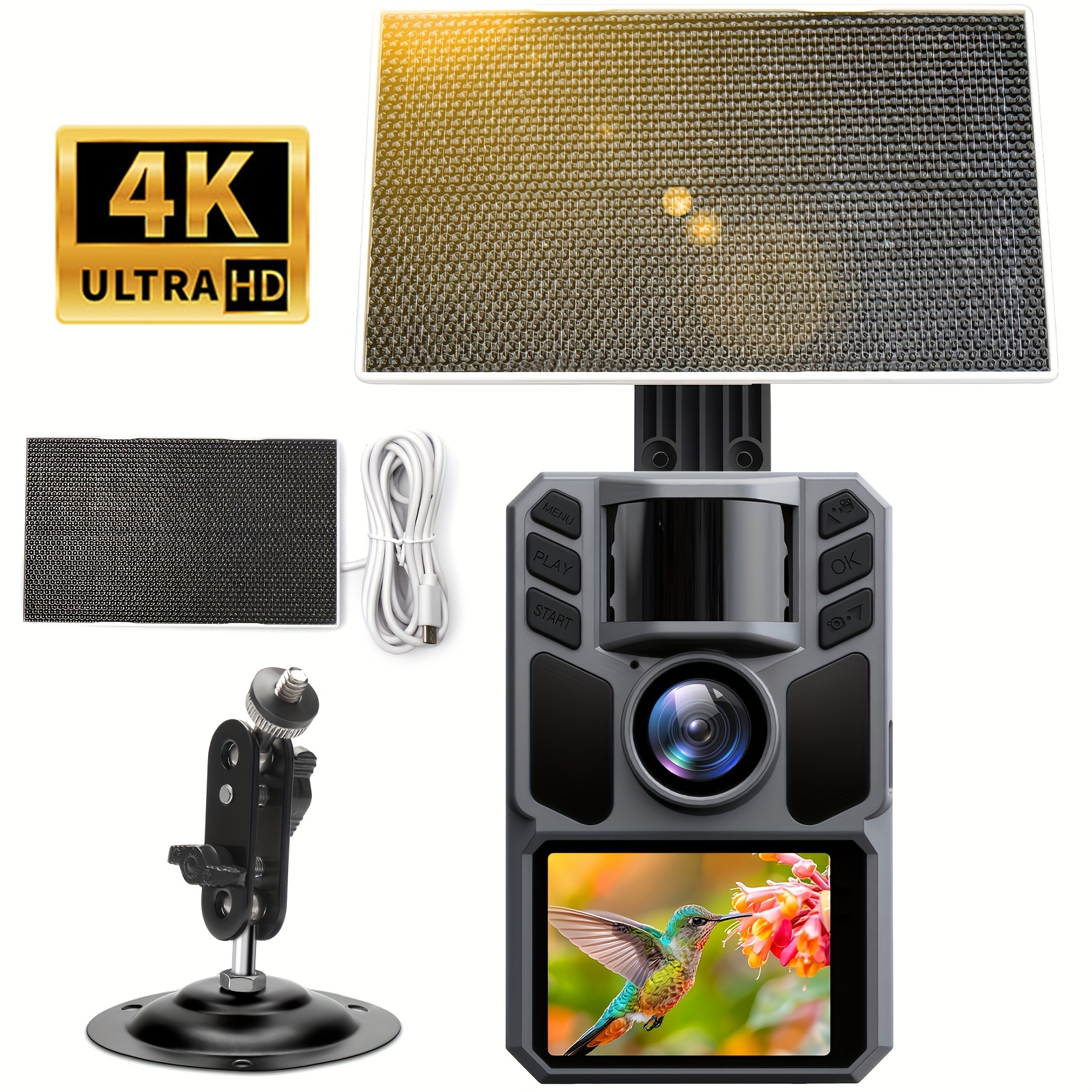 4k Solar Trail Camera Hunting Game Camera With Night Vision Motion Activated Loop Recording 0.2s Deer Trail Cam Built-in 5000mah Battery Ip67 Waterproof