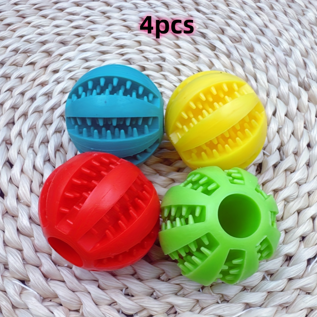 Image of 4pcs Of Dog Ball Toys, Interactive Elastic Chew Toys For Small Dogs, Dental Cleaning Ball Toys