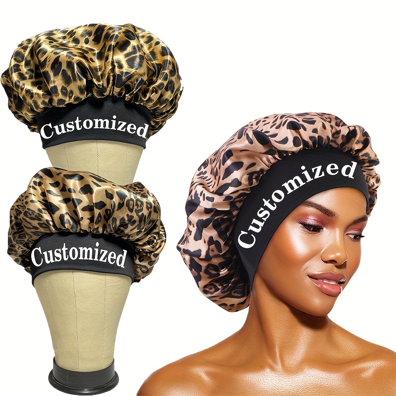 Customized Leopard Print Satin Bonnet, Soft and Comfortable
