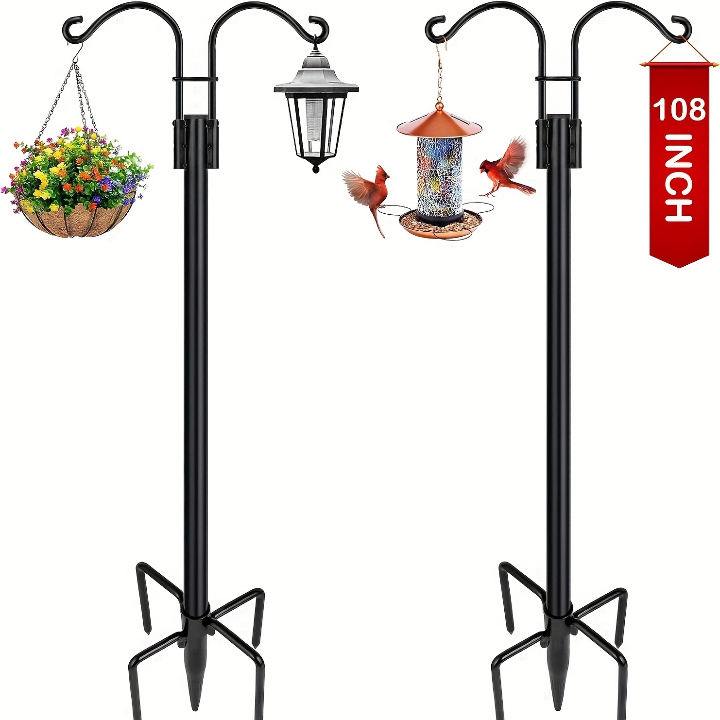 

Xdw-gifts Double Shepherds Hooks For Outdoor, 2-pack Heavy Duty Garden Pole For Hanging Bird Feeder, Plant Baskets, Solar Light Lanterns, Garden Plant Hanger Stands With 5 Base