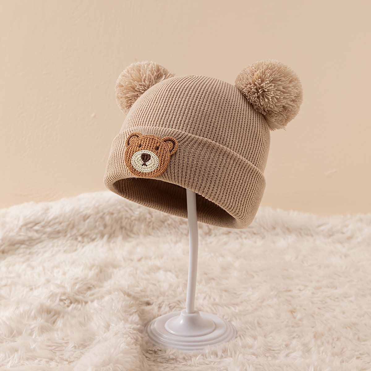 Double-line Ball Big-headed Round-faced Little Bear Autumn Winter Outdoor Knit Hat
