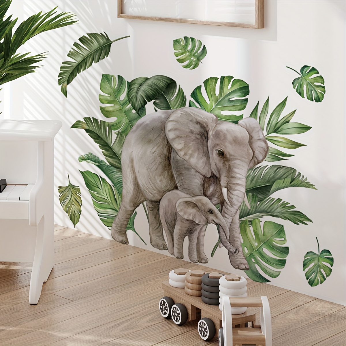 

1 Set Of 2pcs 30*90cm*2pcs Elephant And Background Wall For Living Room, Bedroom Decoration Wall Sticker Self-adhesive Bm2038-kq