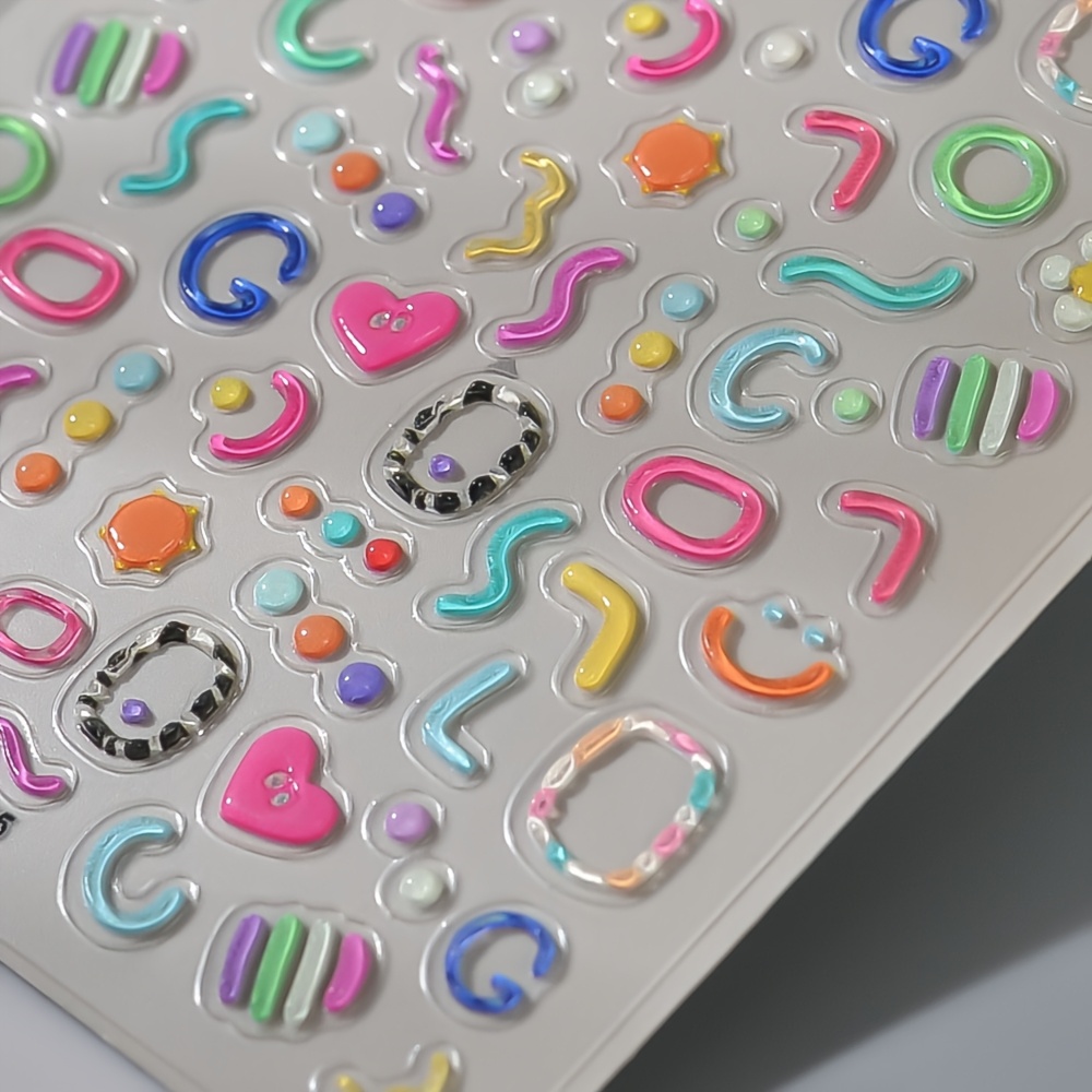 5d Embossed Cute Cartoon Irregular Stickers, Nail Decals For Women And S, Self-adhesive Nail Accessories