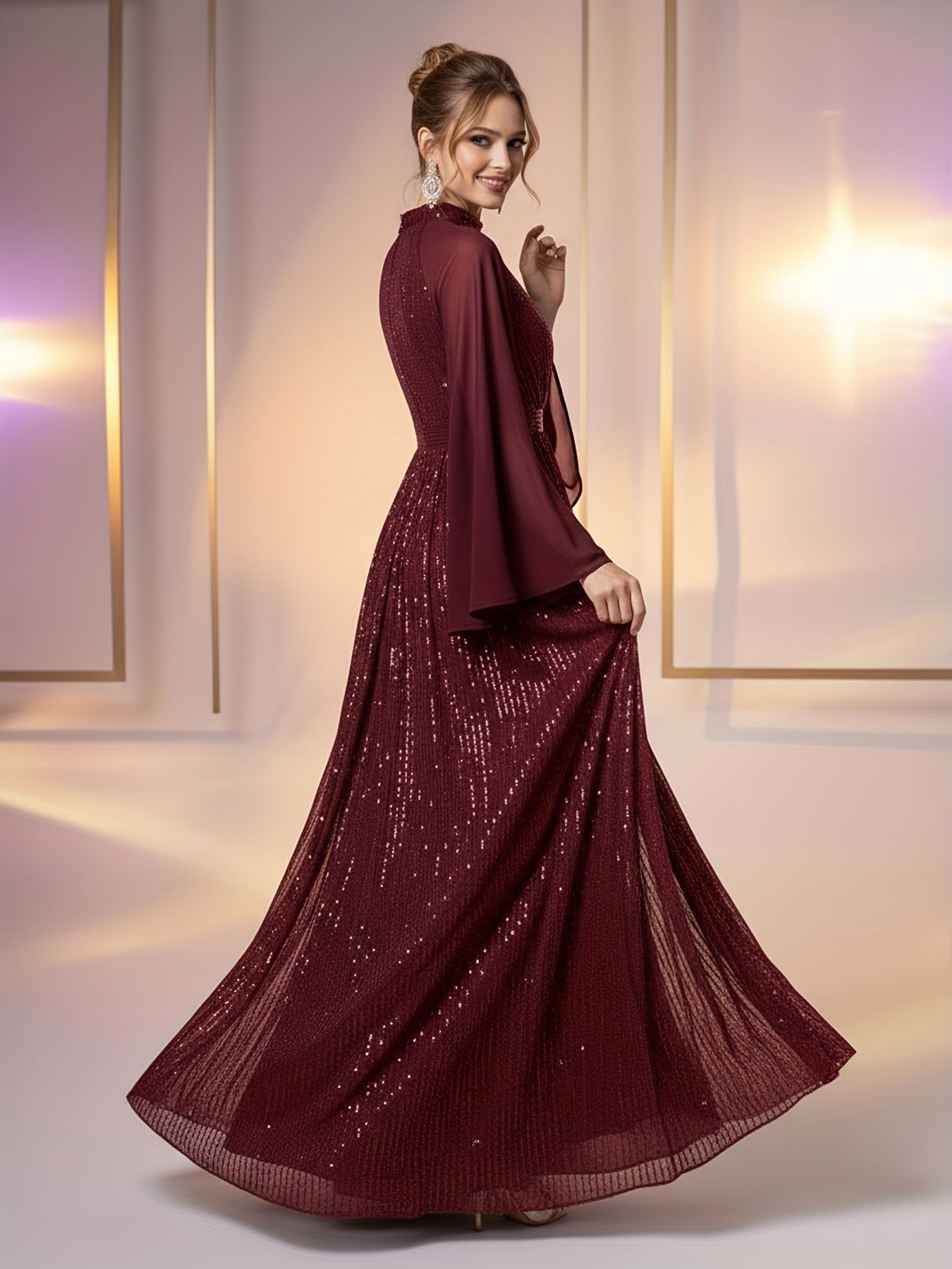 elegant french style collar long sleeve tunic dress - Temu Oman