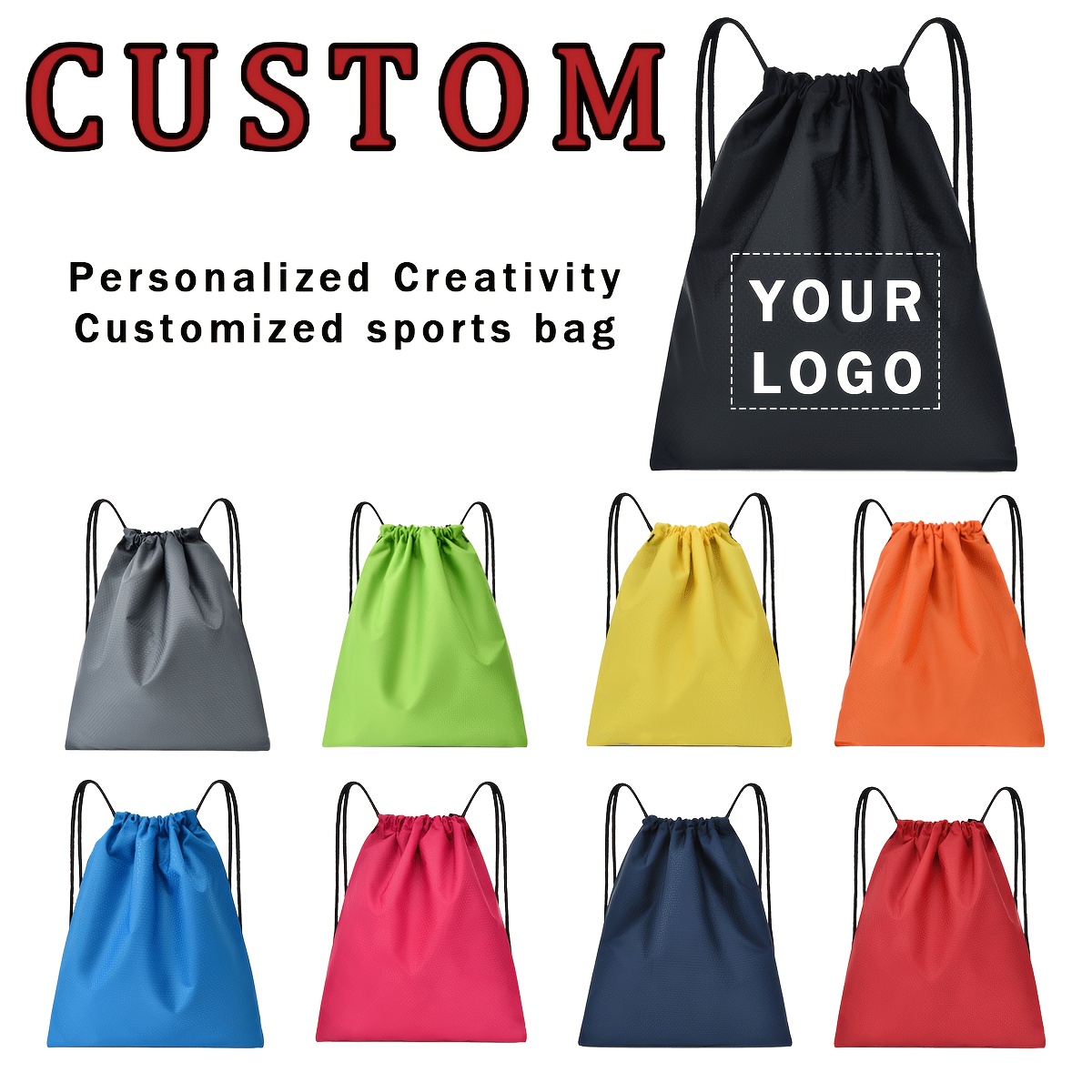 

Customizable Drawstring Sports Backpack - Large Capacity Oxford Cloth Gym Bag With Personalized Logo Option For Swimming, Marathon, Fitness & Beach