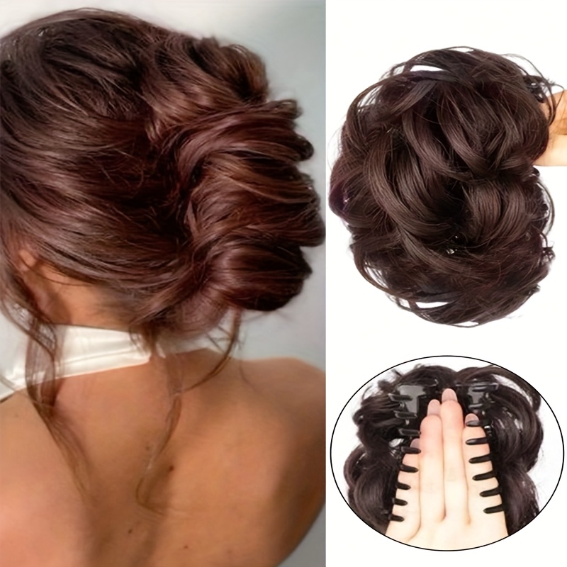 E-shop Synthetischer Messy Bun, Haarteil, Krallenclip, Pferdeschwanz, Verlängerter Lazy Bud Bun, Welliger Lockiger Pferdeschwanz
