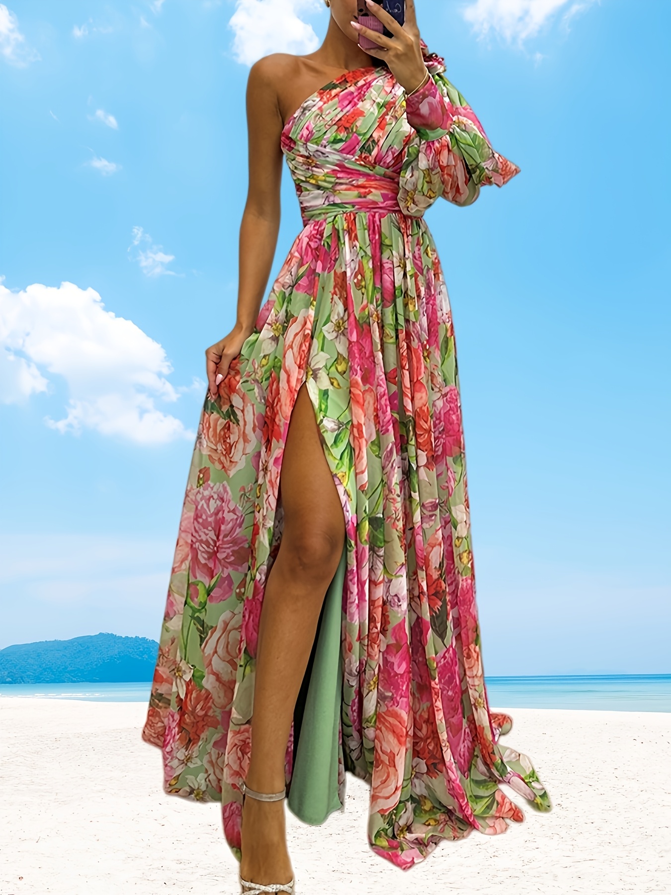 strapless open back dress Oueen Ombre Dress - Pink - Green main image 1
