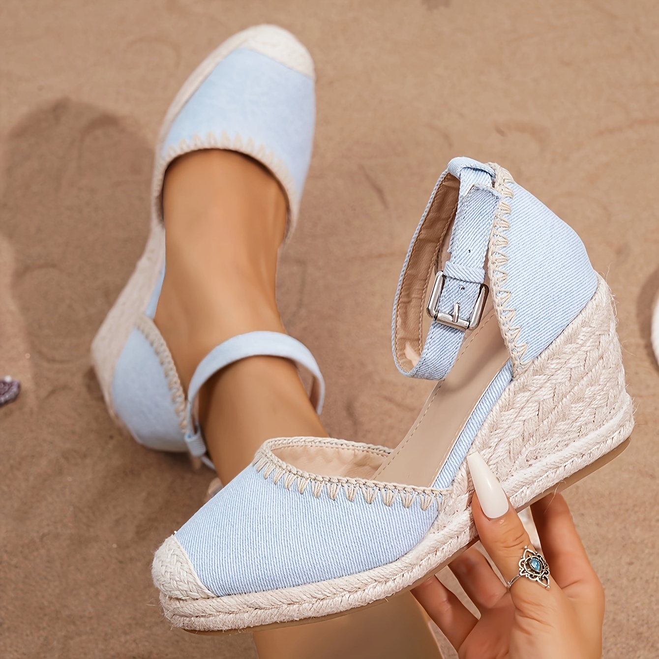 Light blue espadrille wedges online