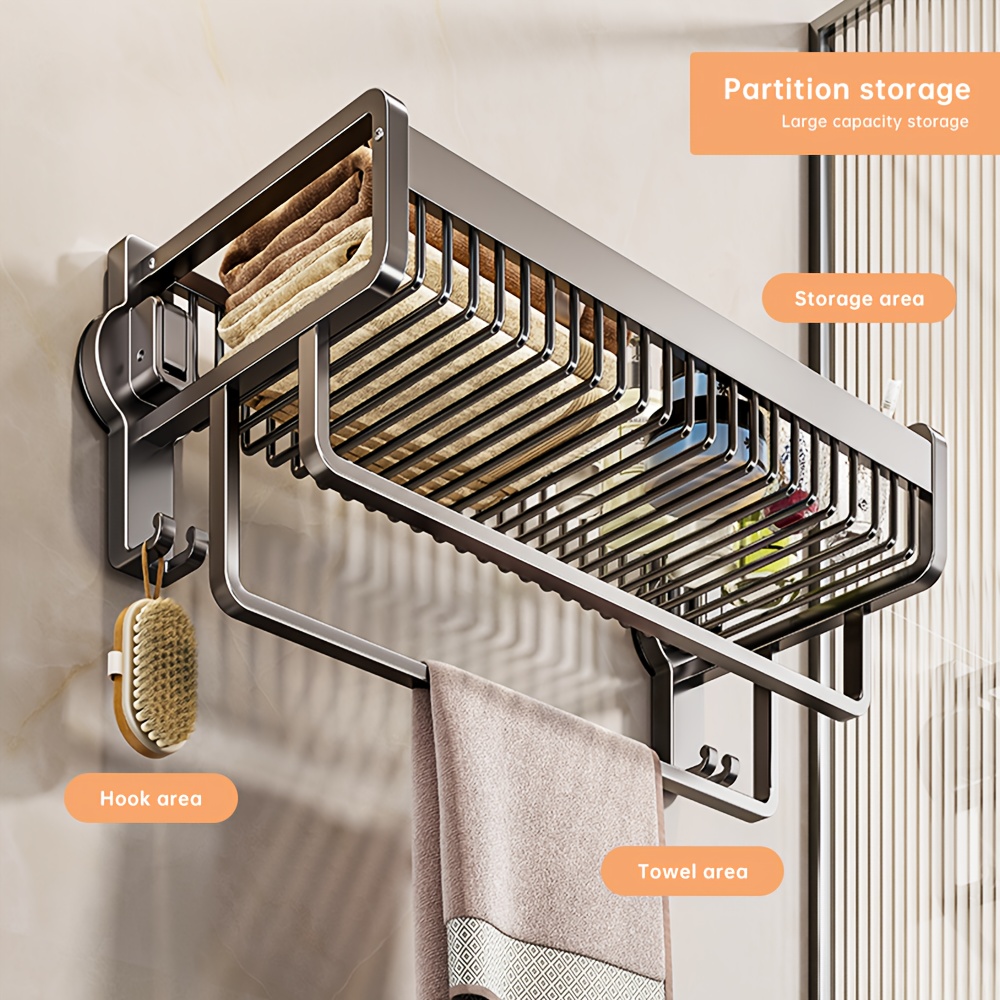 porte-serviettes mural en   facile à organiser de   avec barre à serviette, installation   perçage en   daluminium moderne pour   de douche et rangement salle de bain | solution de stockage   | organisateur durable,   pour la rentrée scolaire détails 2
