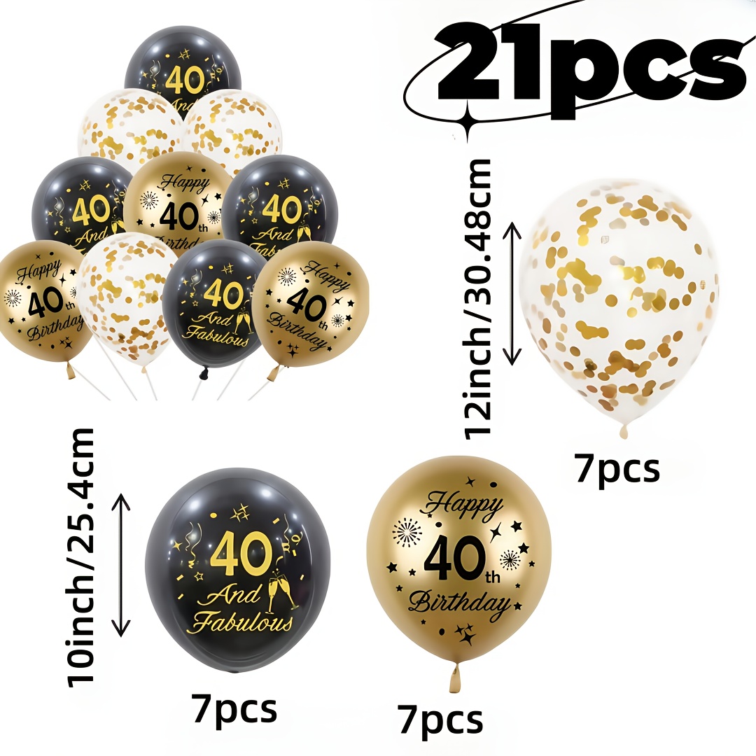 TEMU 21pcs, 18, 30, 40, 50, 60, 65, 70 Printed Latex Balloons, Black And Golden, Sequined Latex Balloon Set, 18, 30, 40, 50, 60, 65, 70th Birthday