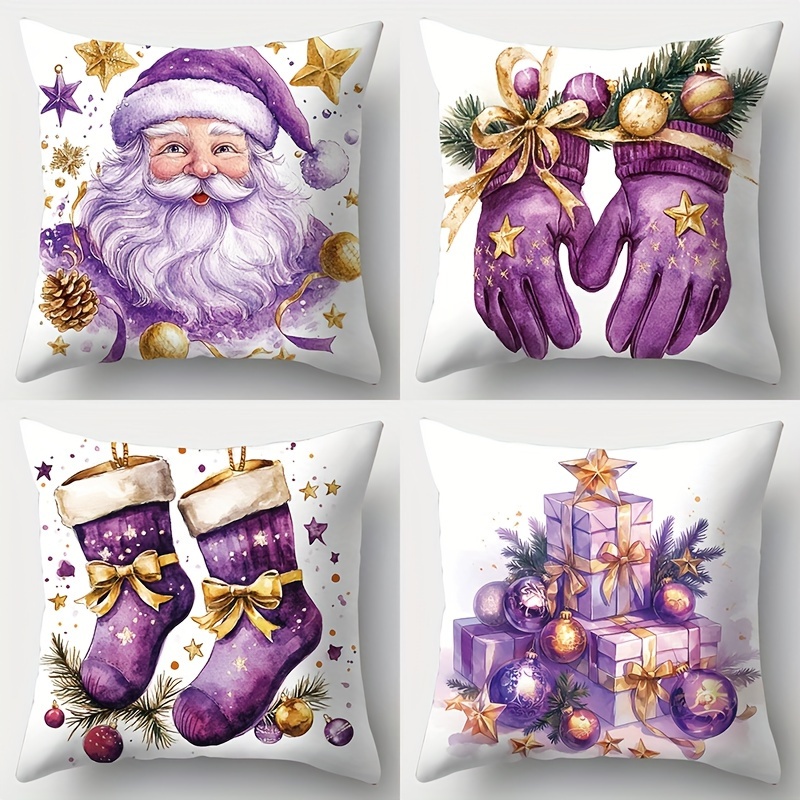 

4pcs New Christmas Purple , , Gloves, And , 17.72 X 17.72, Suitable For Sofa, Bed, Decoration, No