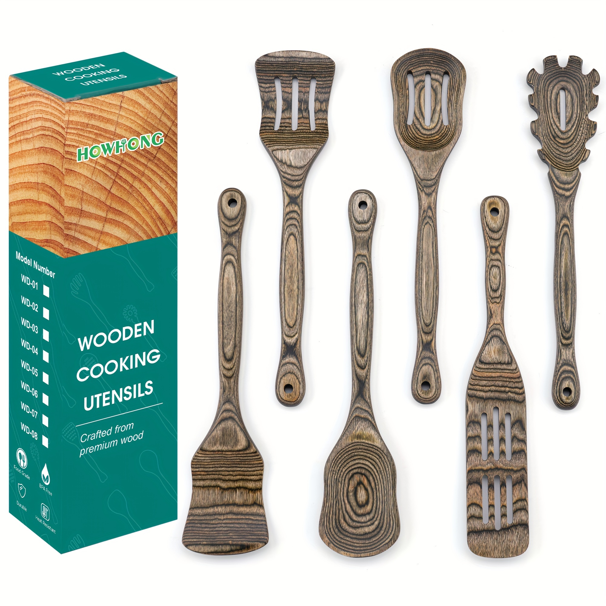 

Wooden Spoons For Cooking Wooden Utensils For Cooking Set Of Pakkawood - 6 Pcs Including Cooking Spoon Slotted Spoon Slotted Spatula Spaghetti Spoon Fish Spatula - Food Grade Elegant Design For