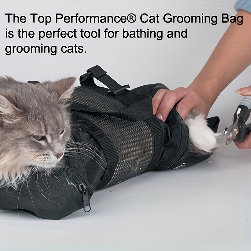 

Polyester Cat Grooming Bag, Anti-scratch & Bite Resistant, Mesh Pet Bathing And Travel Pouch For Cats - Uncharged