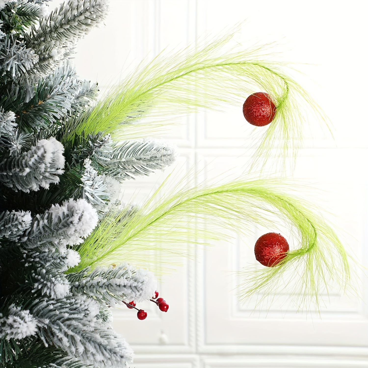 Hananona 60 Stück Weihnachtsbaumspitzen – Limettengrün Mit Roter Kugel, 38,1 Cm, Für Deko & Vasen