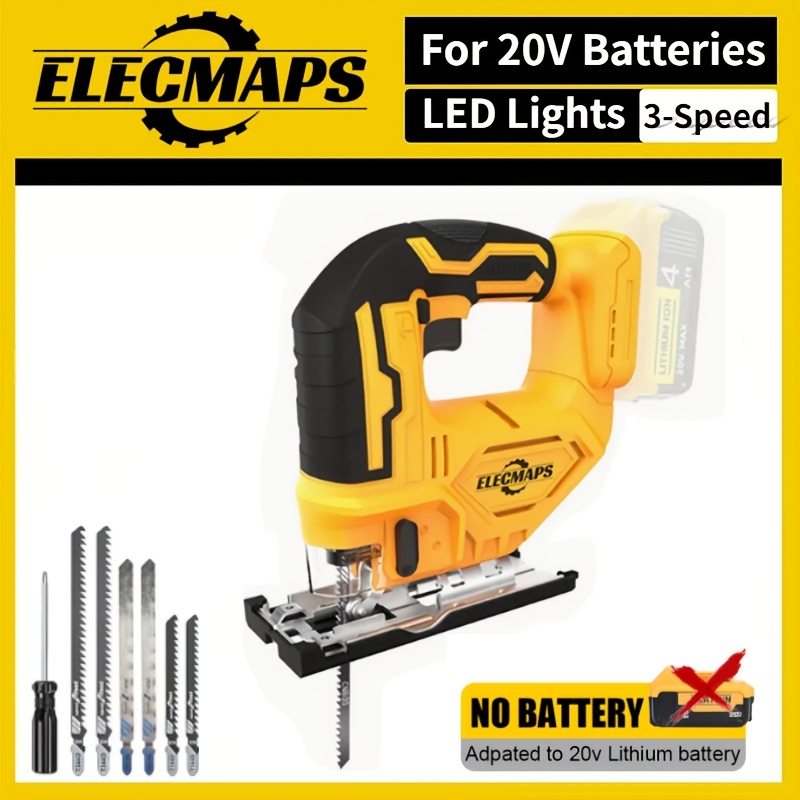 TEMU Scie sauteuse, Scie sauteuse fil, pour batteries for Dewalt 20V, avec lumière LED, coupe biseautée 0°-45°, 3 réglages de pour coupe