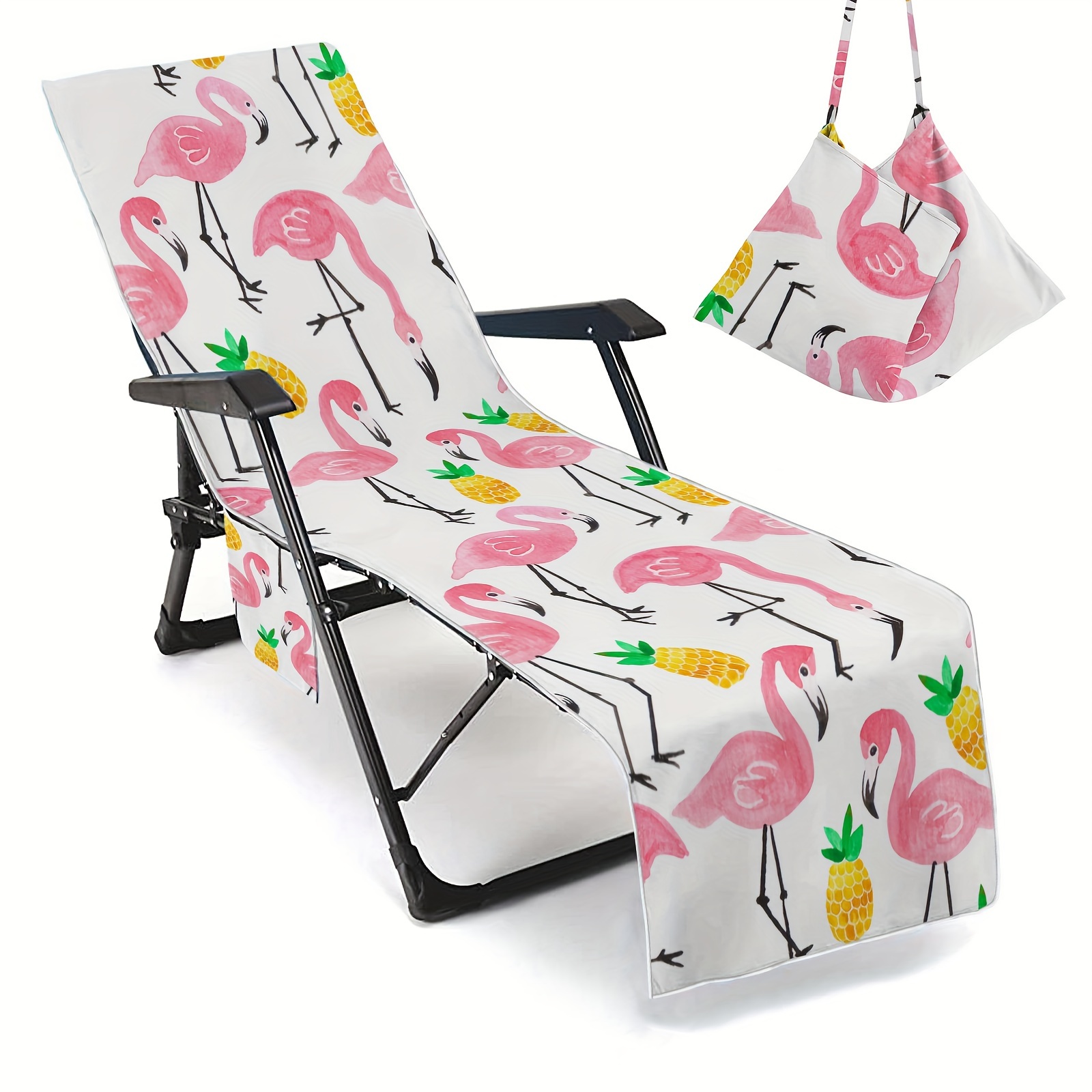 

1pc Flamingo Foldable Beach Chair Cover, Swimming Pool Chair Cover, Sunbathing Patio Chair Cover, Beach Essentials