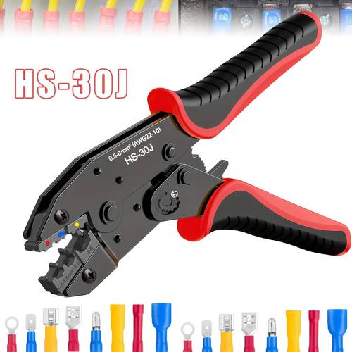 hs 30j clamp insulated electrical connector crimping tool high carbon black handle with multiple color cables professional electricians crimper for awg 22 10