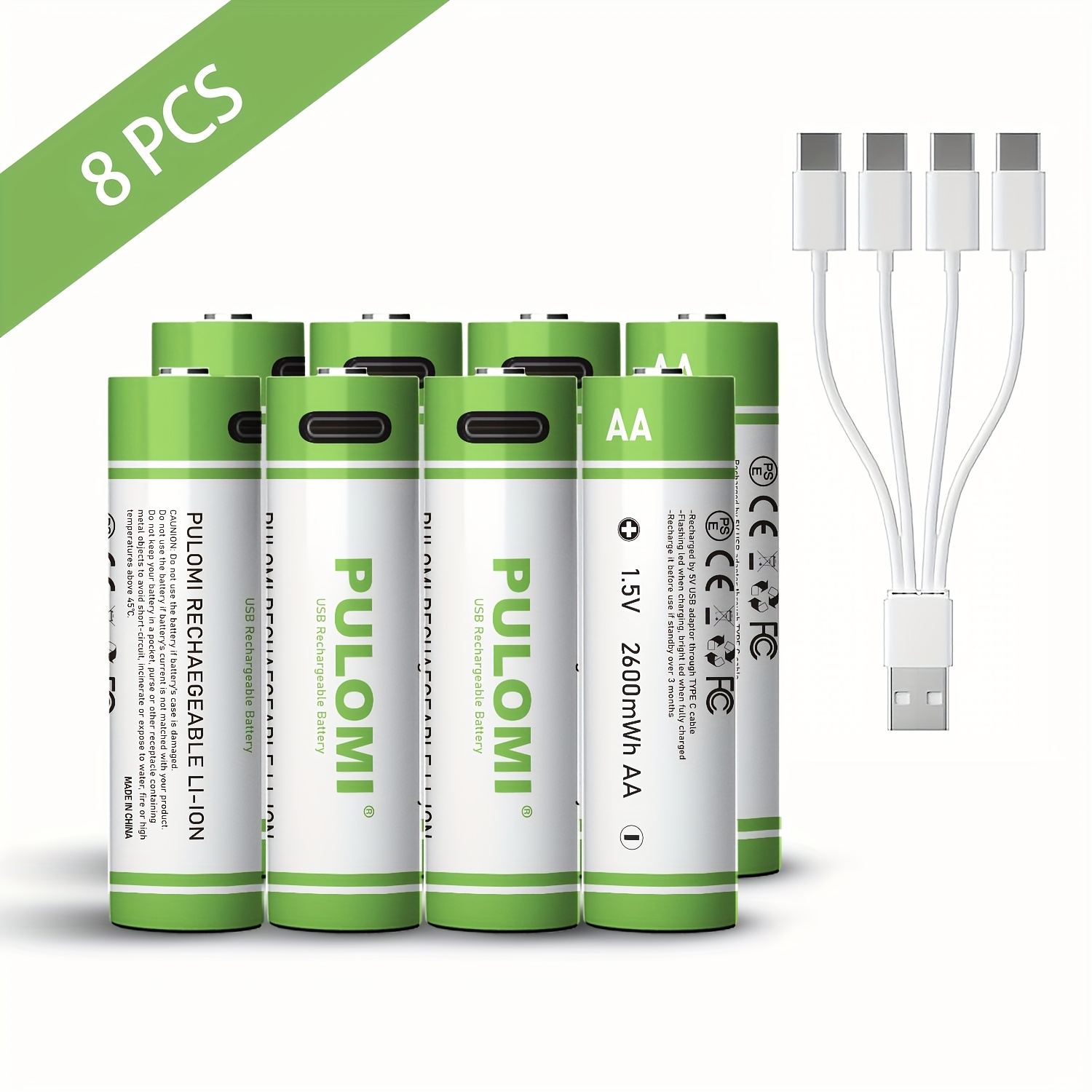 TEMU 8pcs Aa Battery Aa Batteries, Usb/type- Rechargeable Lithium , High Capacity 1.5v 1733mah 2600mwh Rechargeable Lithium Battery, 1.5 Hours Fast