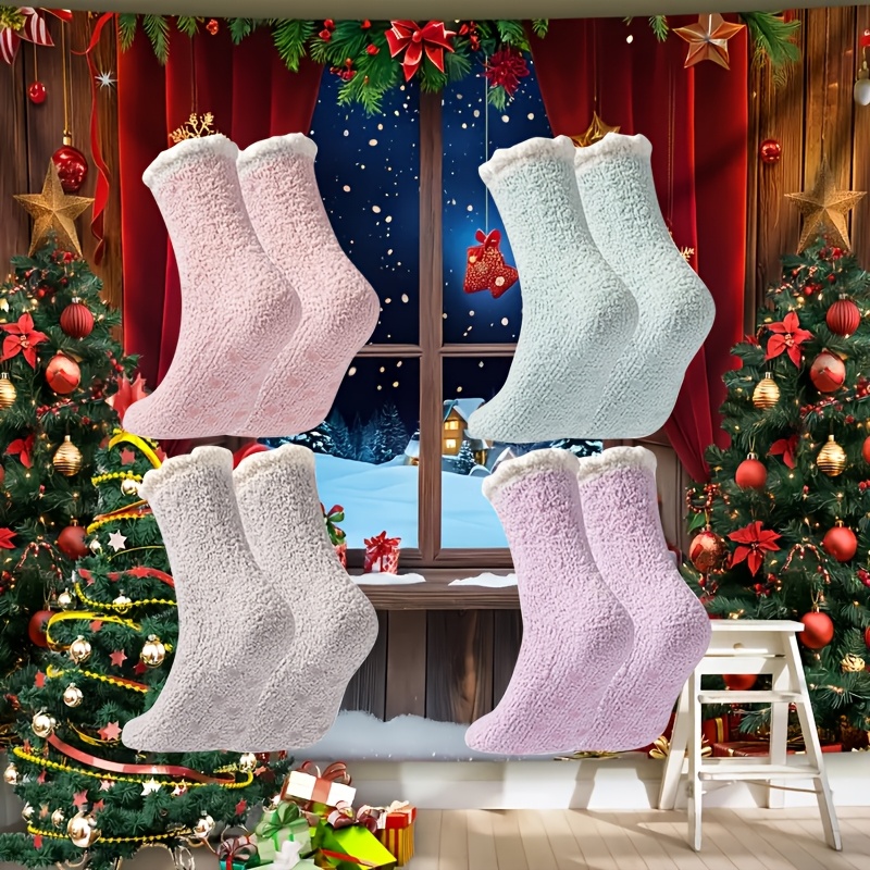 

Women's Non Slip Socks With Silicone Lining, Comfortable Plush Lining, Cute Warm Socks, Women's Long Socks, Christmas Gift