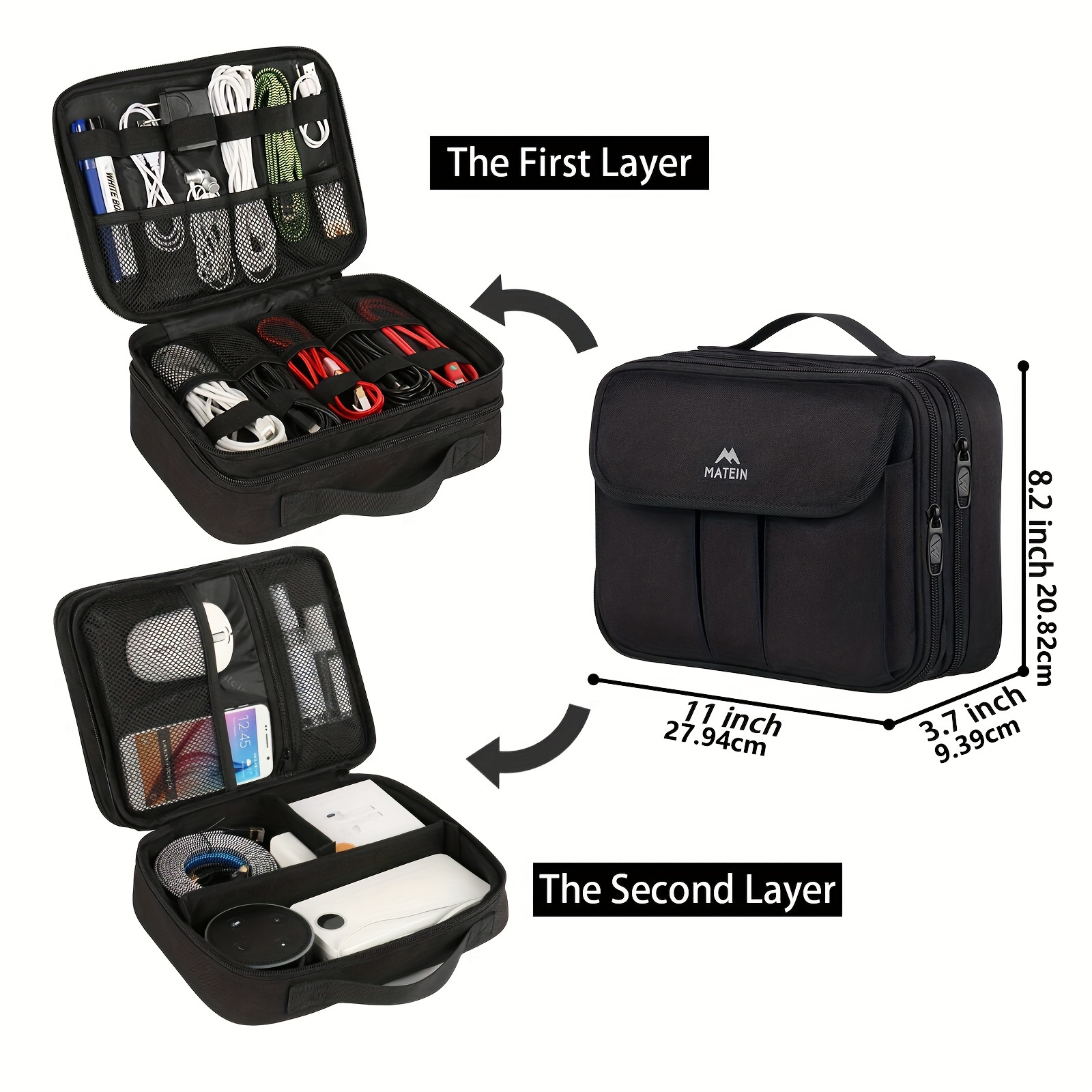 Electronics Travel Organizer-3 Layer Travel Cable Charger Storage Organizer  bag with Shockproof Pokect for Tablet, Cord Organizer Case with DIY
