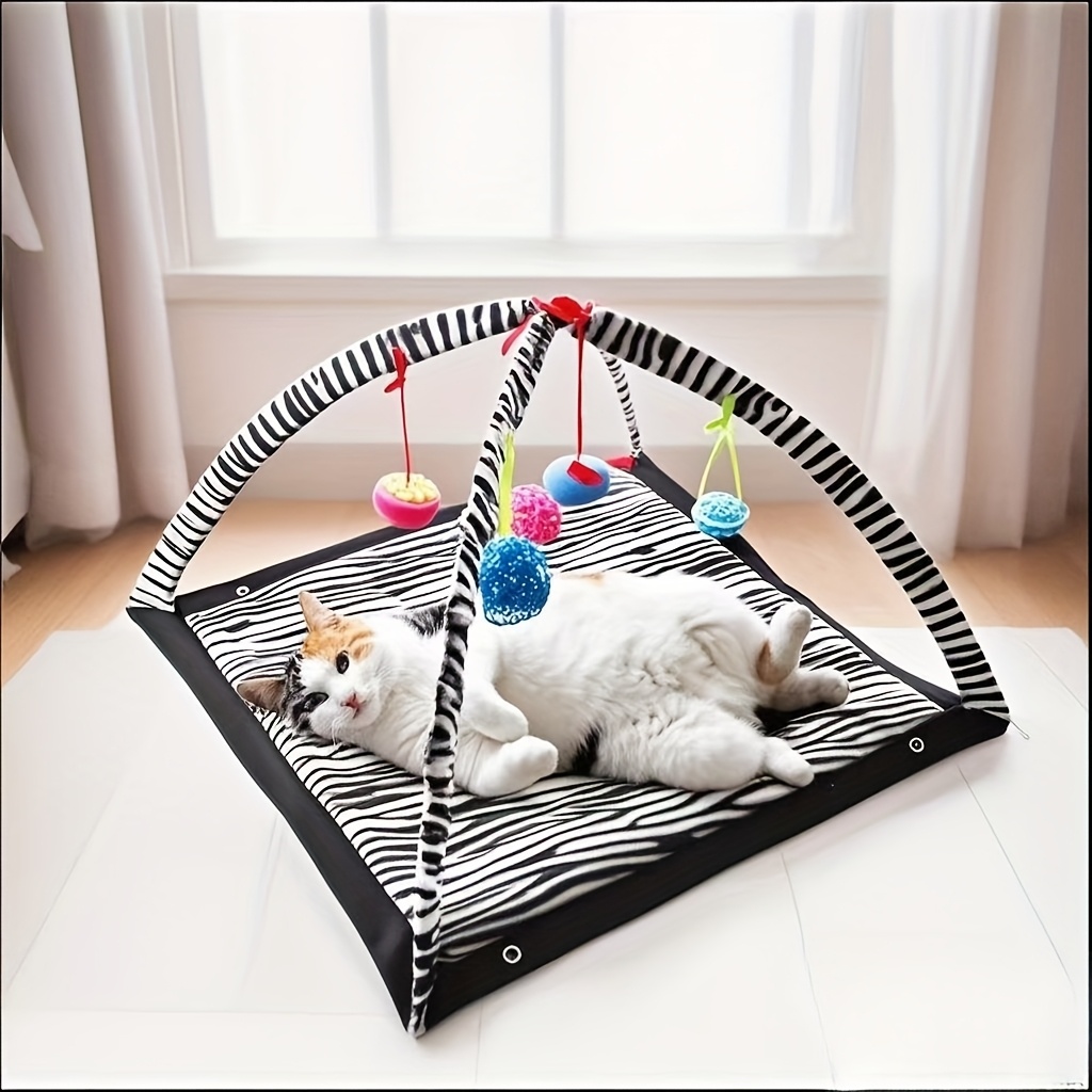 Interactive Cat Play Tent with Hanging Ball Toys & Scratching Mat