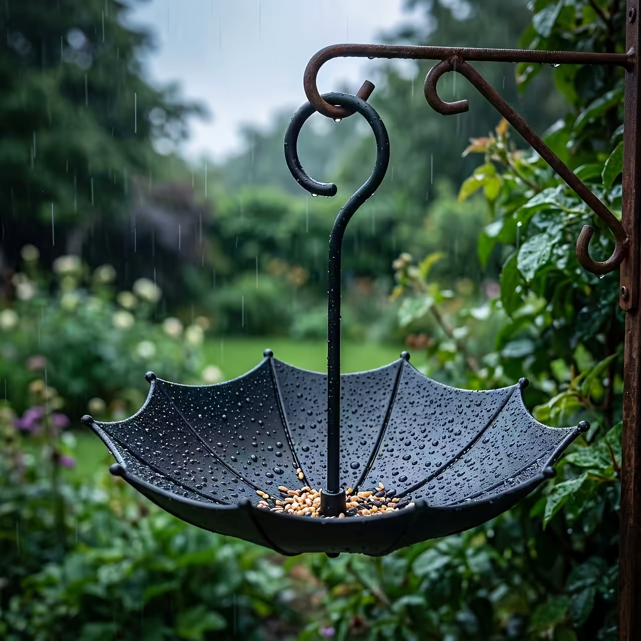 TEMU 1/2/3pcs Outdoor Courtyard Hanging Plastic Umbrella Bird Feeder Tray Bird Bath, Umbrella-shaped Bird Feeder Tray Plastic Hanging Bird Bath,