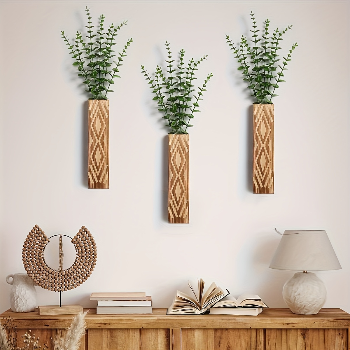 

Chic Wooden Wall Planter - Modern Indoor Plant Holder For Living Room, Bathroom, Kitchen Decor - Farmhouse Style Vase For Dried & Greenery (plants Not Included), Bohemian Style