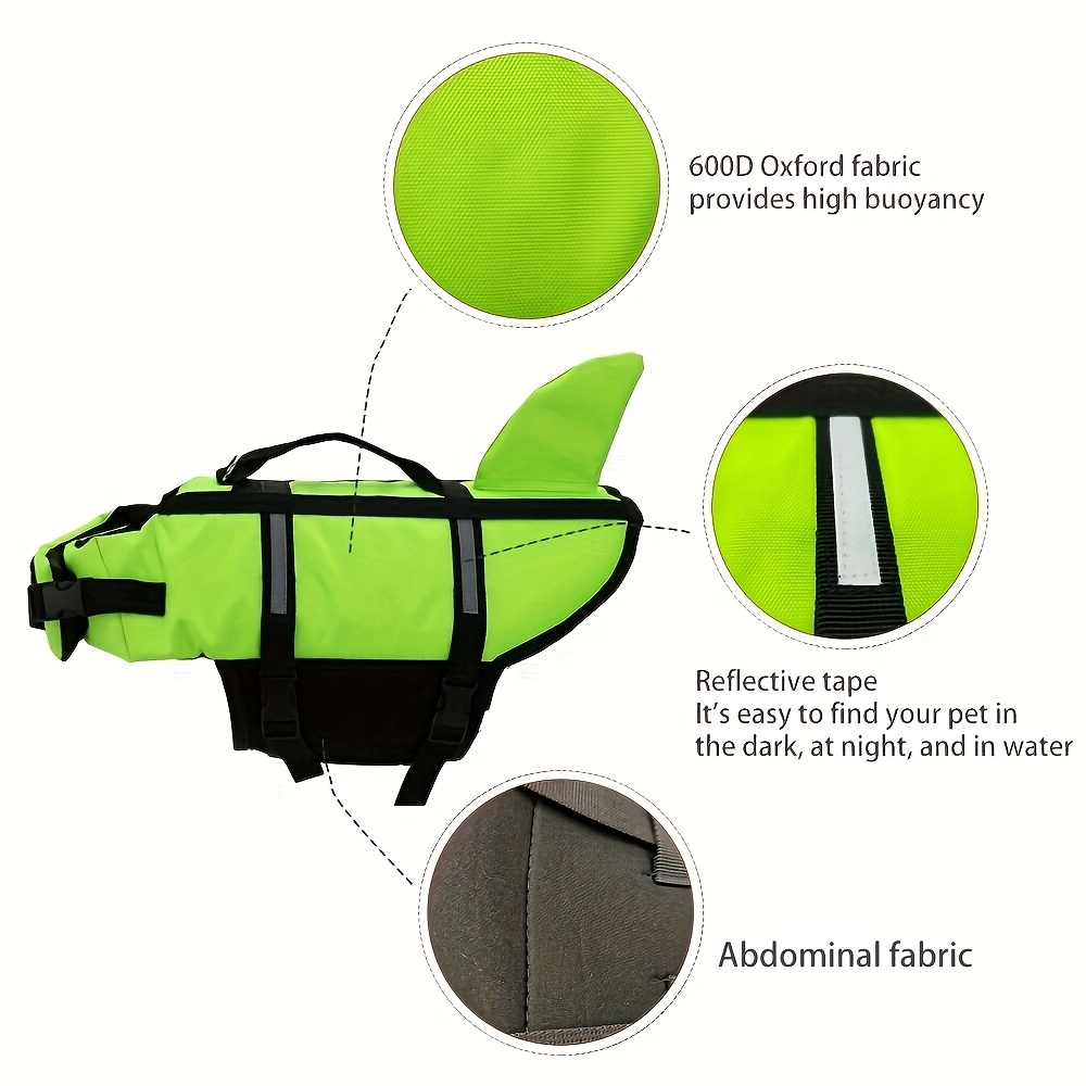 Dog Life Jacket with High and Rescue Handle, Tear-Resistant Shark Dog  Vest, Reflective Adjustable Puppy Floating Swim Vest for Small, Medium,