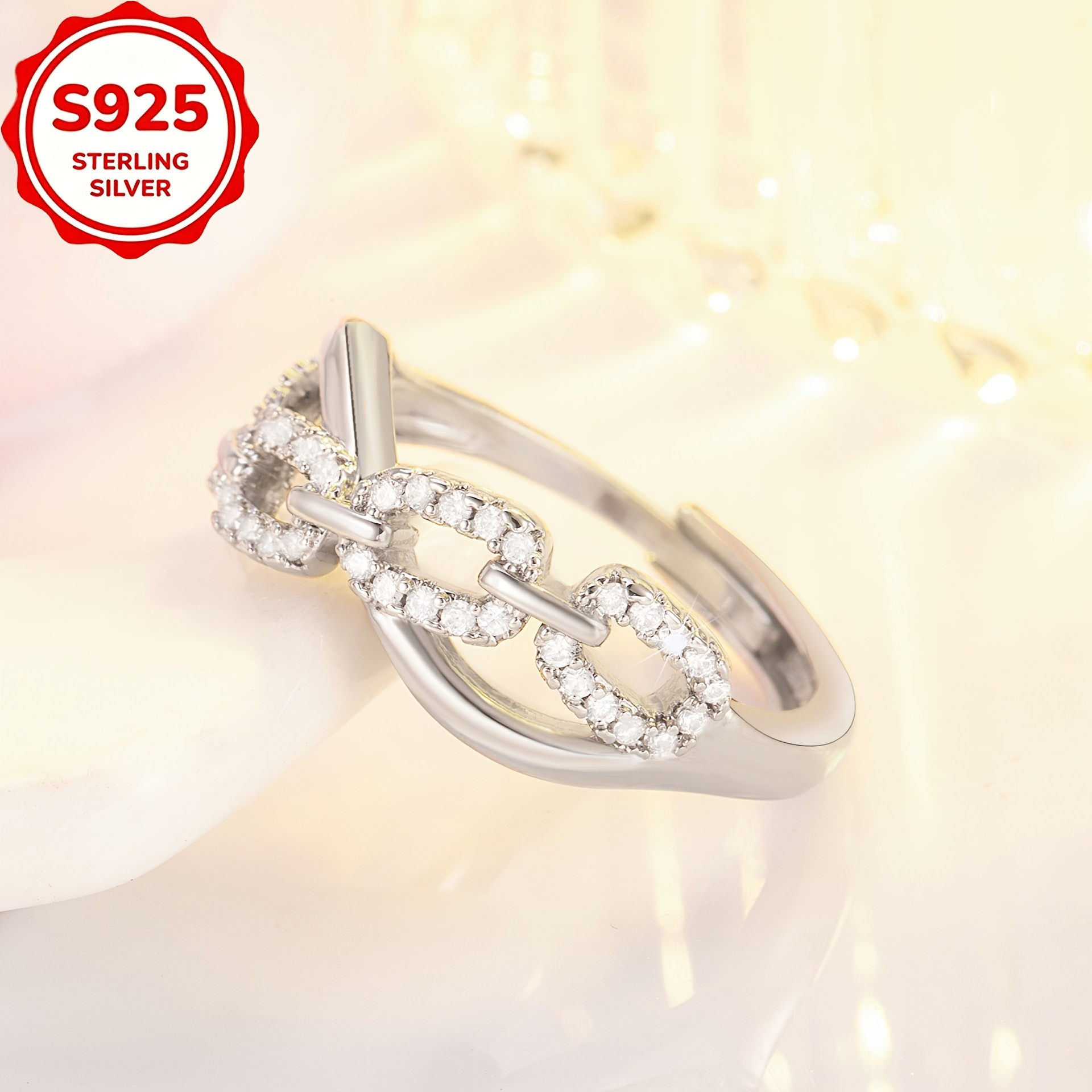 Women's Adjustable S925 Silver Interlocking Cross Ring