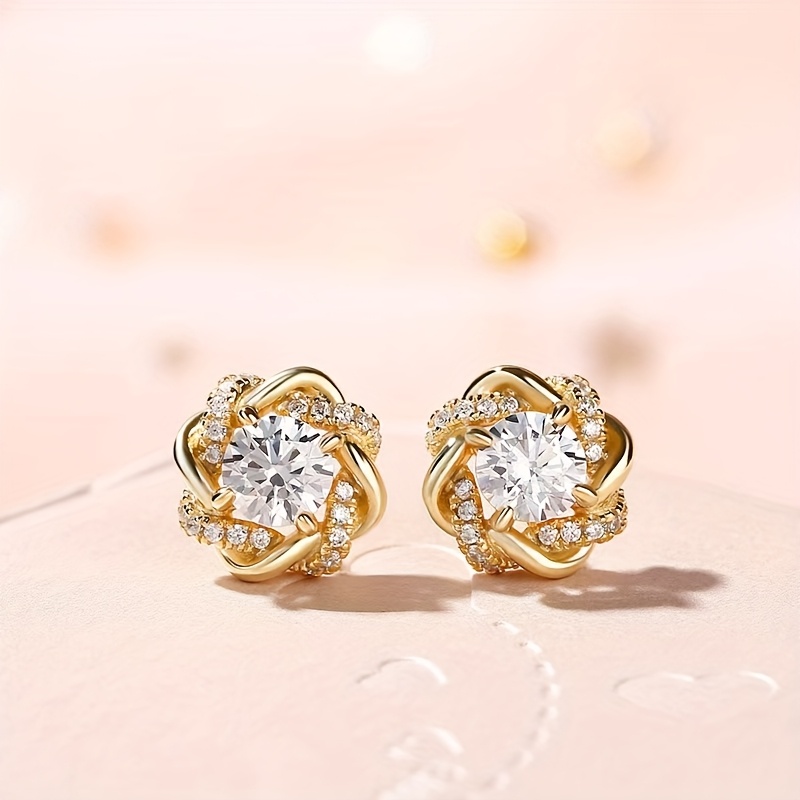 TEMU Fashionable, Elegant And Versatile Earrings, New Copper-set Round Synthetic Cubic Zirconia Earrings, European And American Shiny Synthetic Cubic