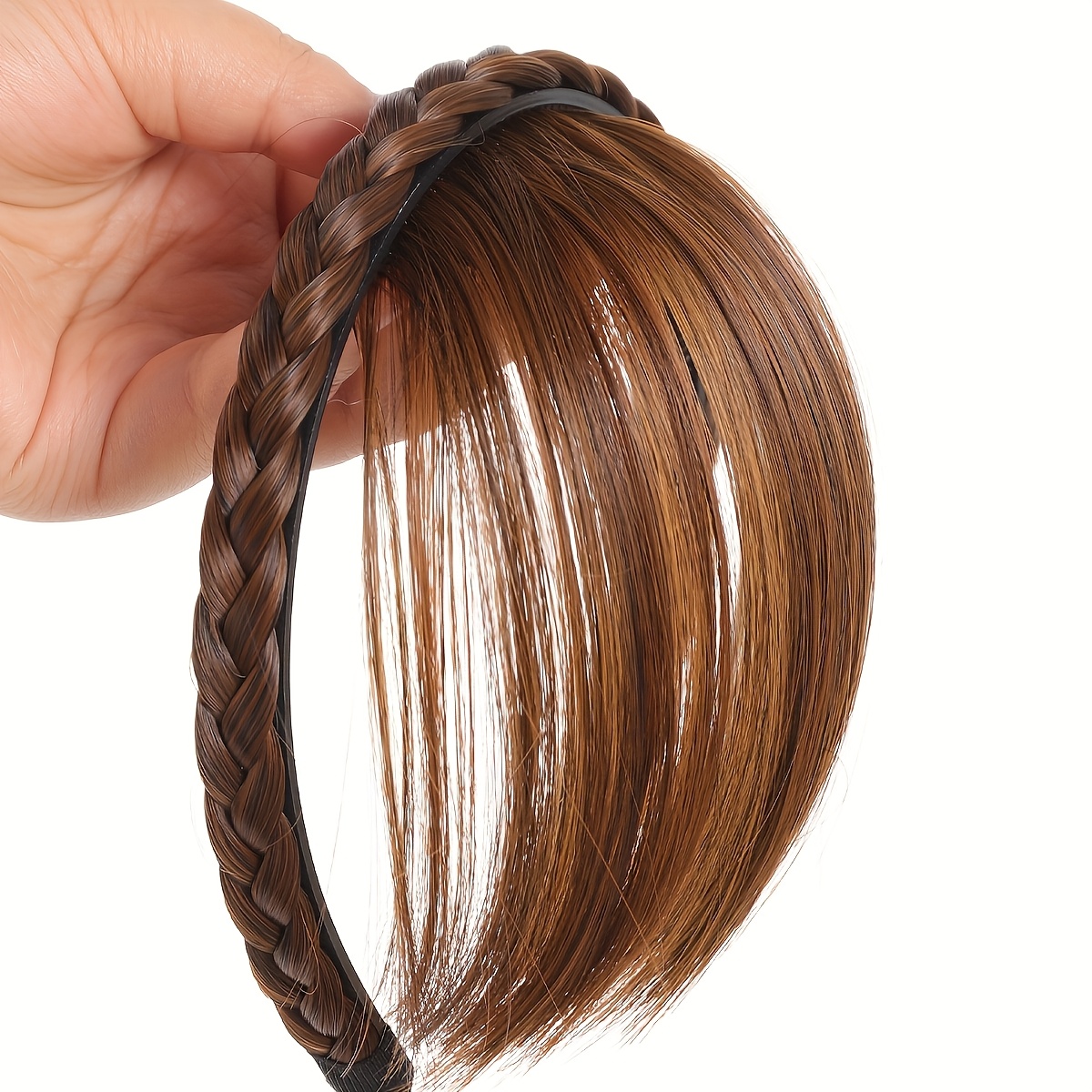 TEMU Artificial Wig For Women, Braided Headband With Bangs, 1pc Twisted Braid Headband In Black For Daily Use
