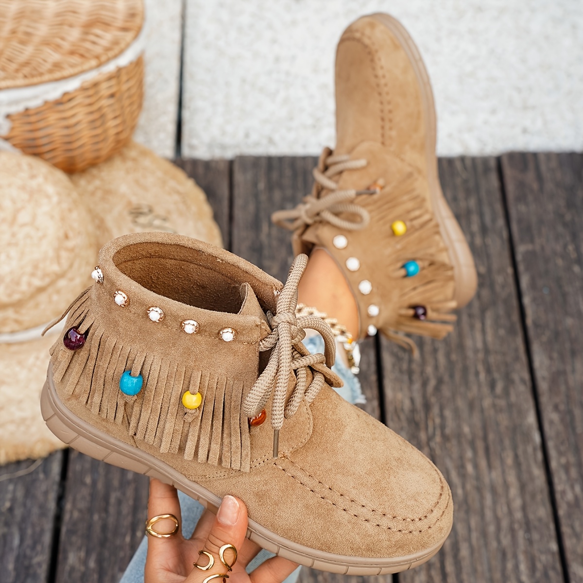 TEMU Chaussures pour femme à pompons et perles, et polyvalentes, chaussures plates toutes , chaussures pour femme