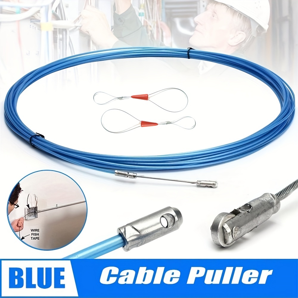 

1pc Heavy-duty Steel Cable Puller With Flexible Blue Electrician Tape, In Lengths, For Wiring Installation And Ducting, Essential Electrician's Tool