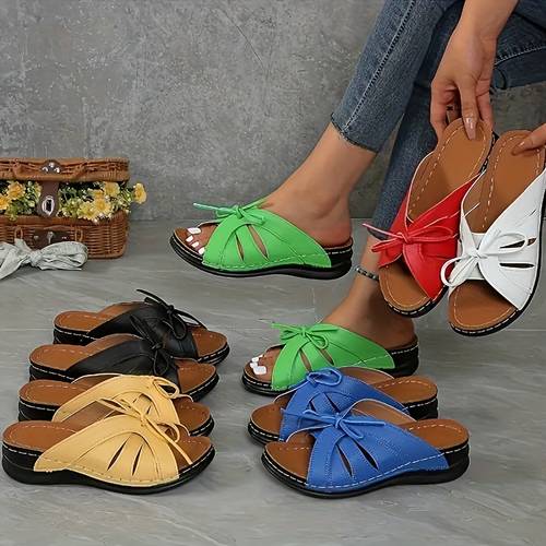 2025 summer flat womens sandals solid slope heel slippers